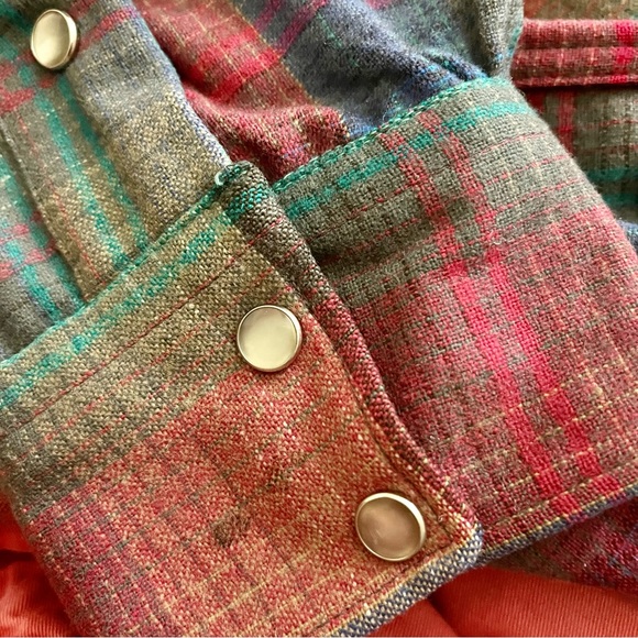 Vintage USA Pendleton Plaid Virgin Wool Western Pearl Snap Large Long (altered) - Picture 12 of 13